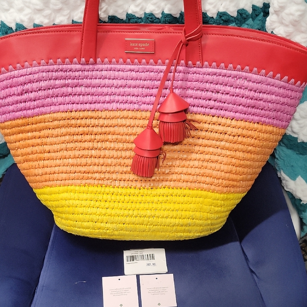 Kate Spade Vibrant Red and Multicolor Tote